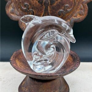 Vintage 1996 Steuben Crystal Hand Cooler DOLPHIN #5530 Lloyd Atkins